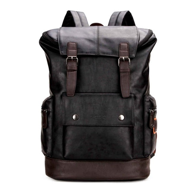 Simple Patchwork Large Capacity Men's Leather Backpack