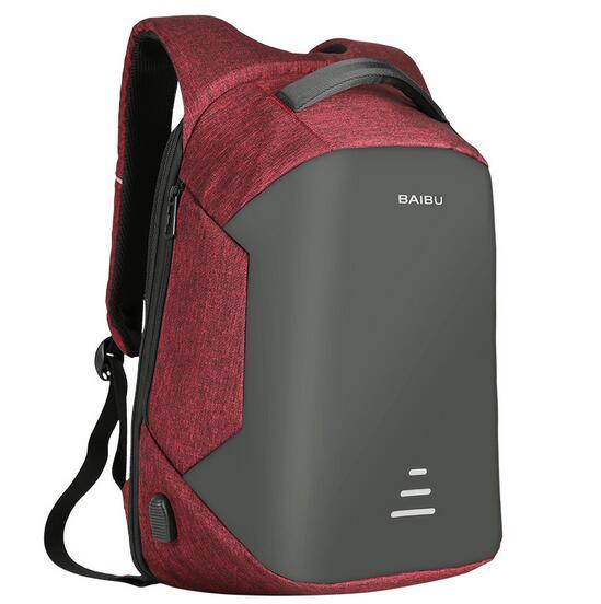 Anti-Theft with USB Charging Men's Backpack - Red / Gray
